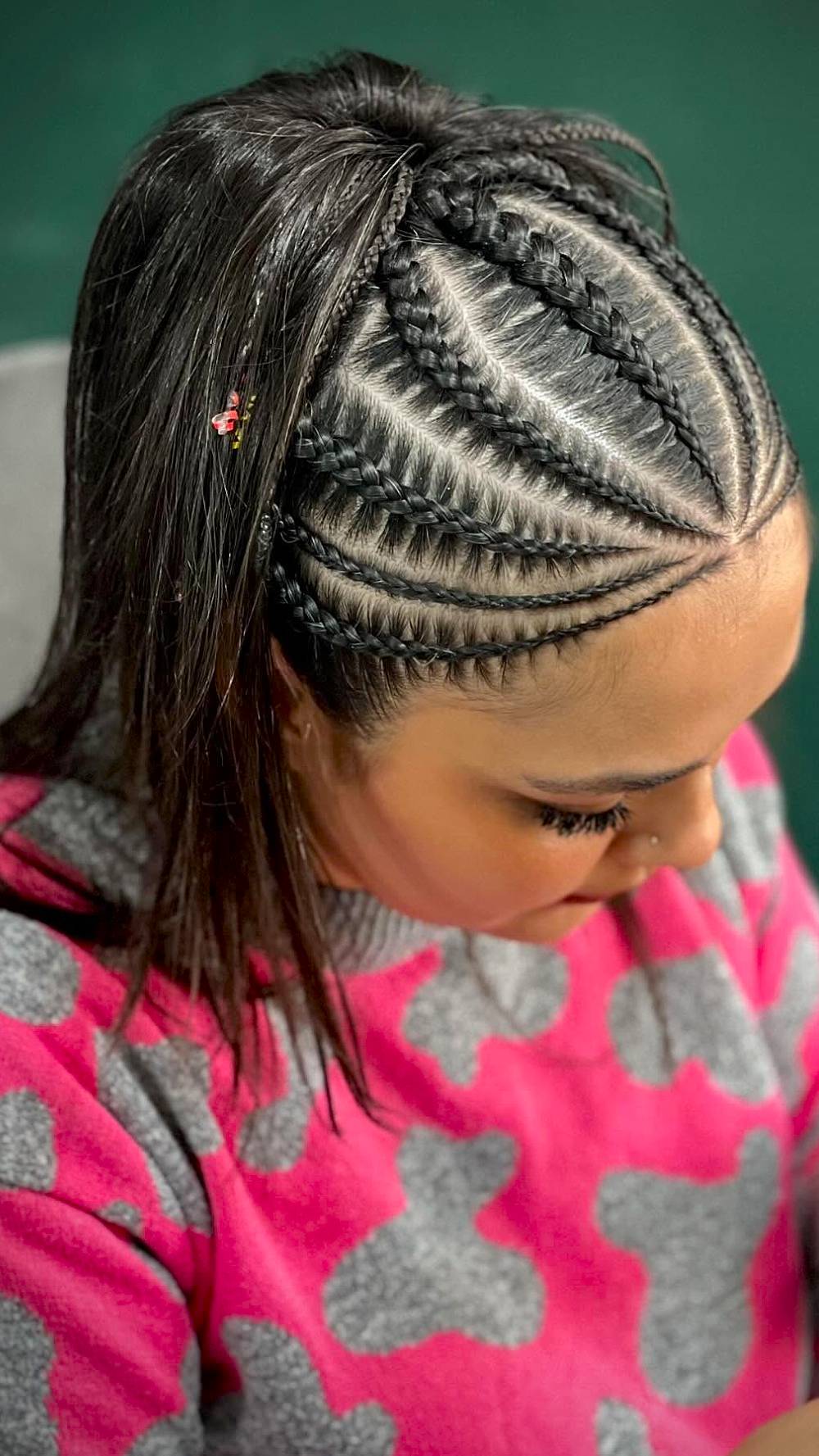 Stylish High-Top Cornrow Braids with Sleek Length