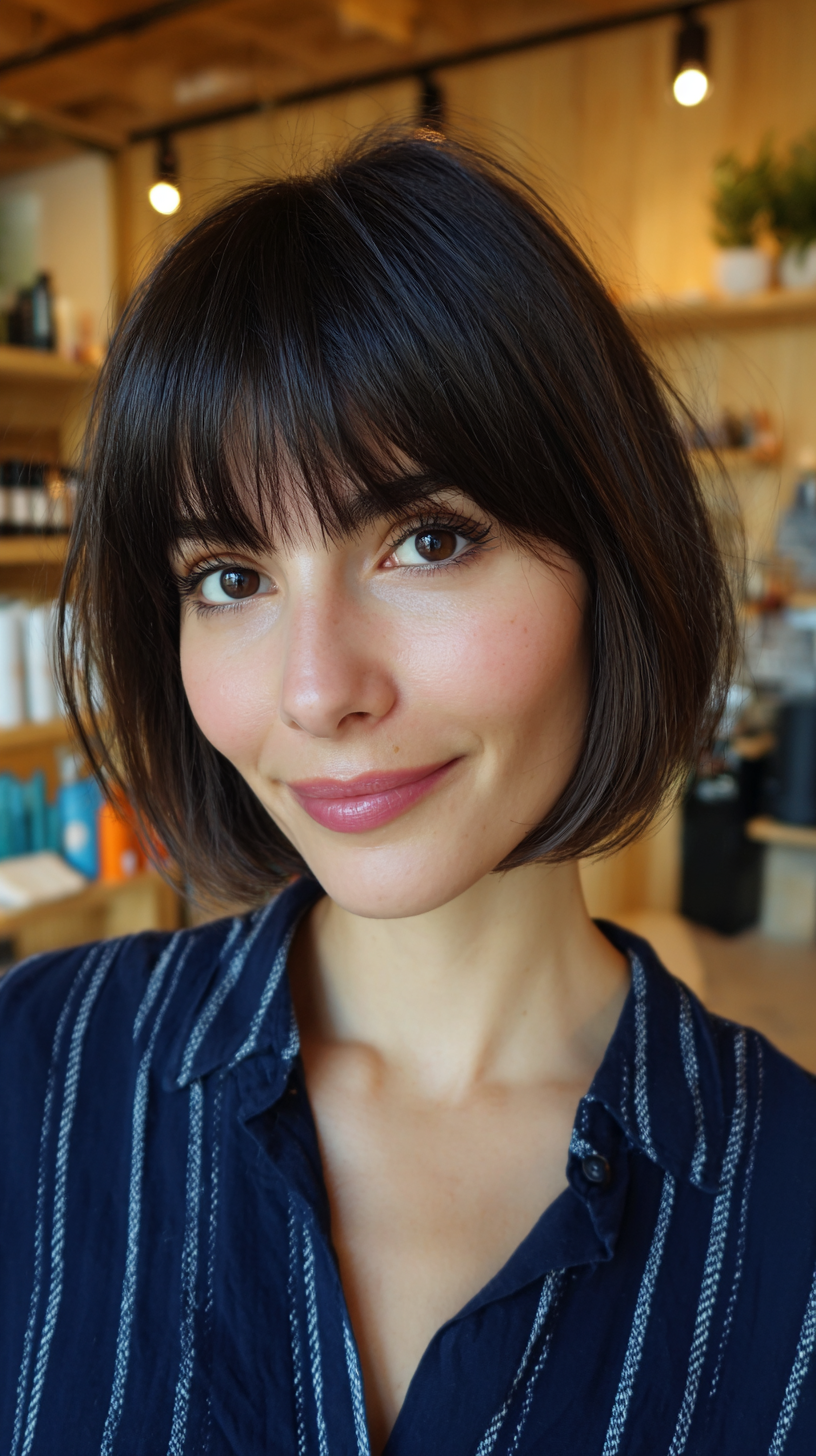 Stylish Textured French Bob with Soft Fringe