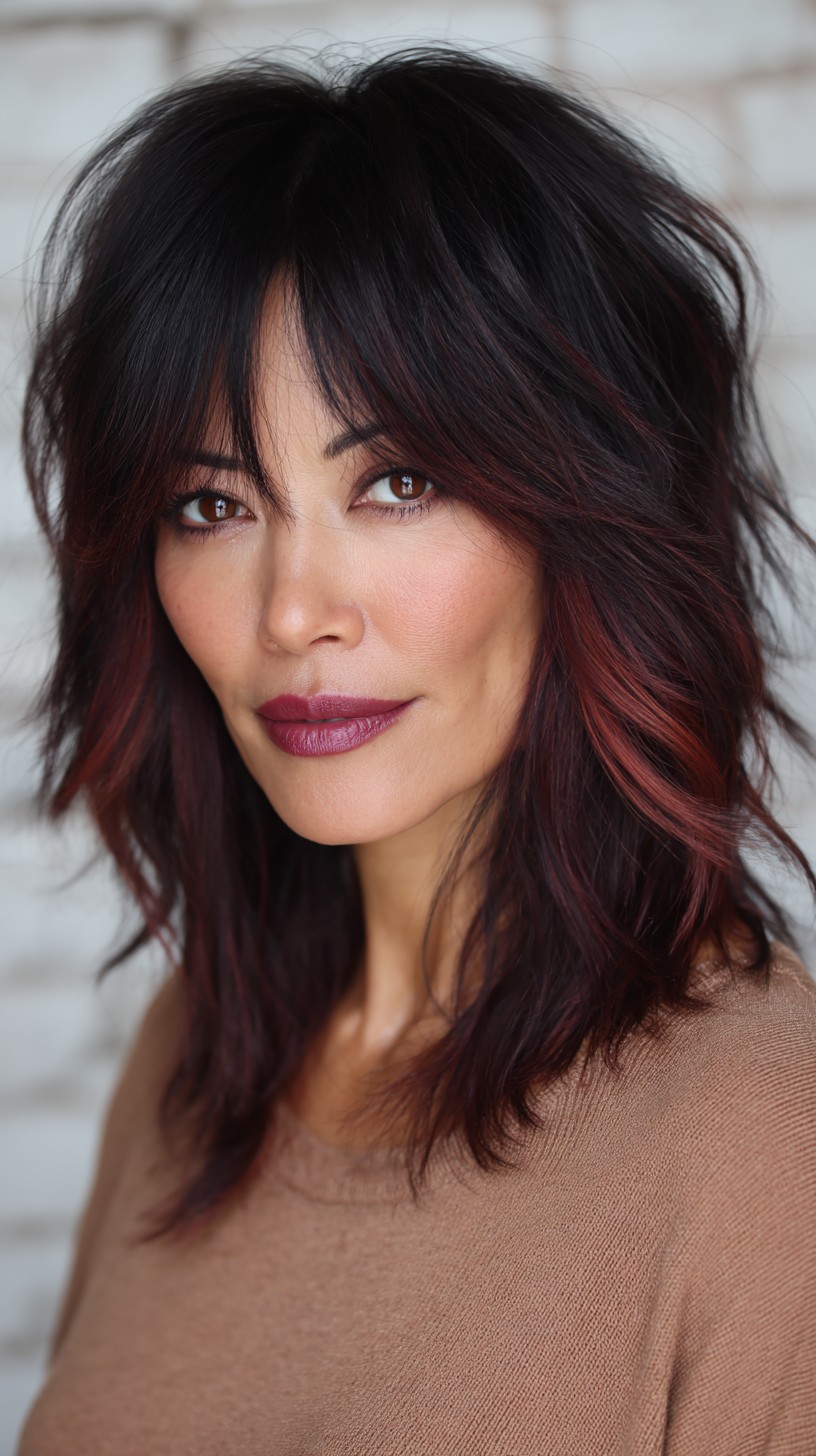 Sultry Midnight Lob with Crimson Highlights