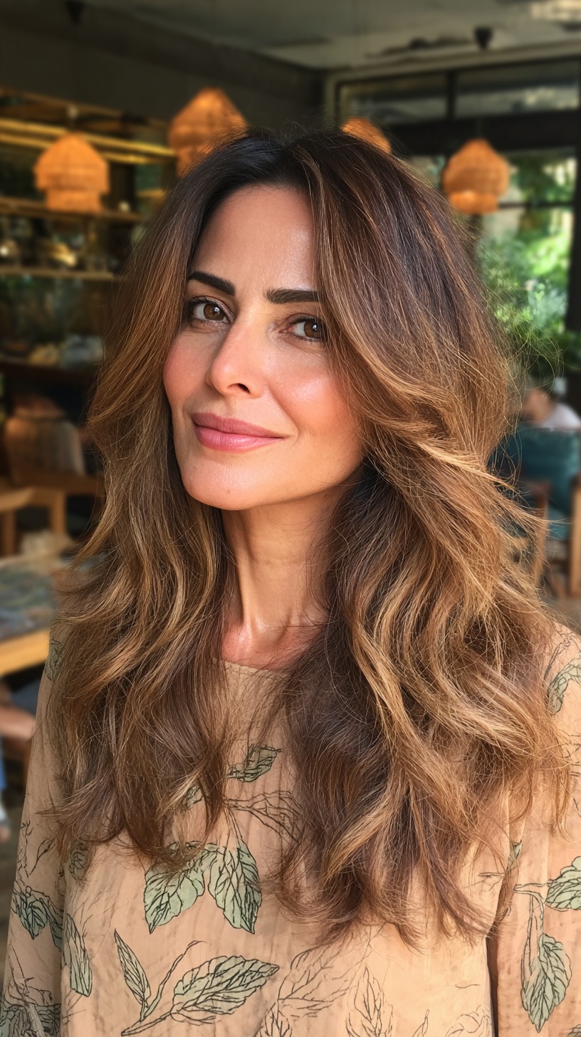 Sun-Kissed Chestnut Waves with Textured Layers