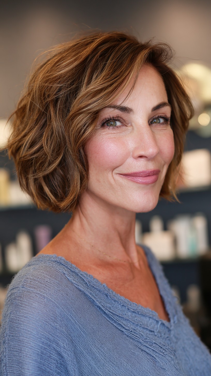 Textured Chestnut Bob with Flipped Ends