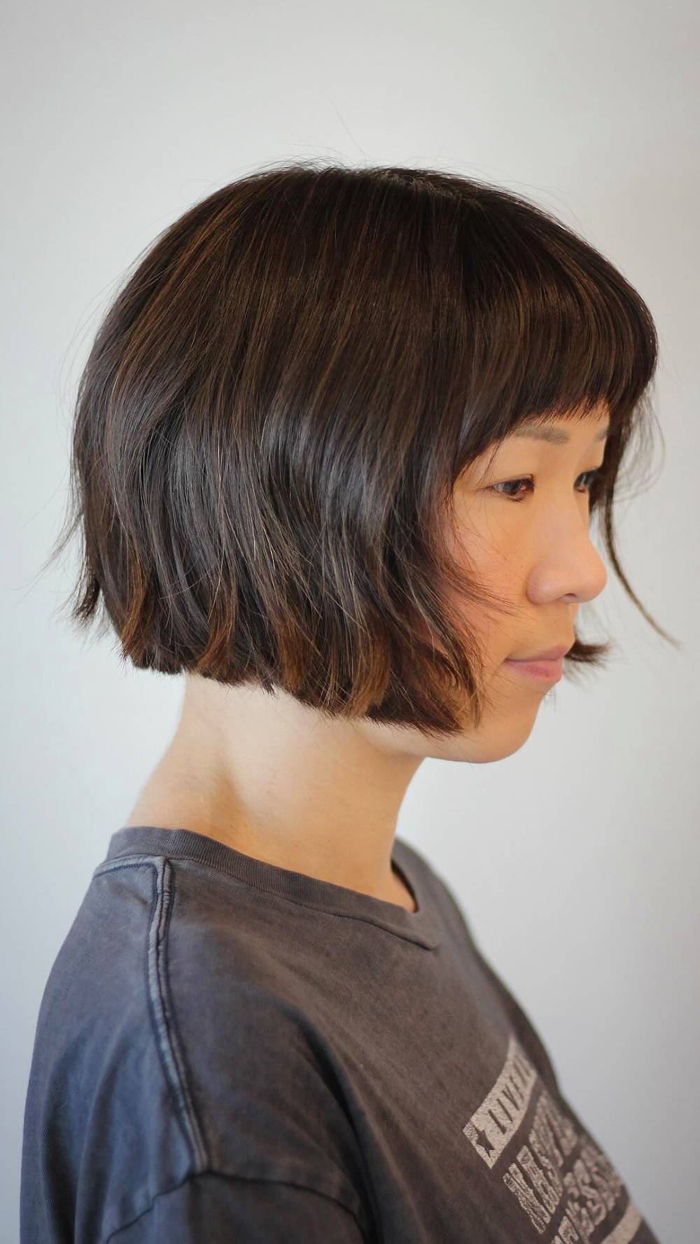 Textured Shaggy French Bob with Soft Fringe