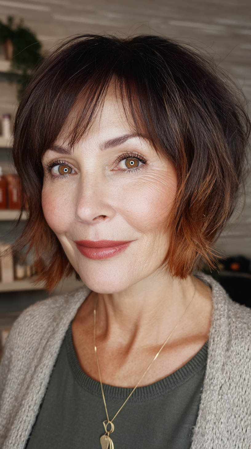 Textured Warm Ombre Shaggy Bob with Soft Layers