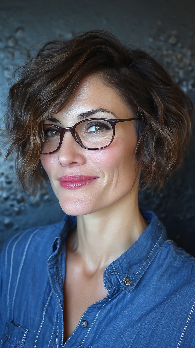 Tousled Brunette Bob with Subtle Highlights