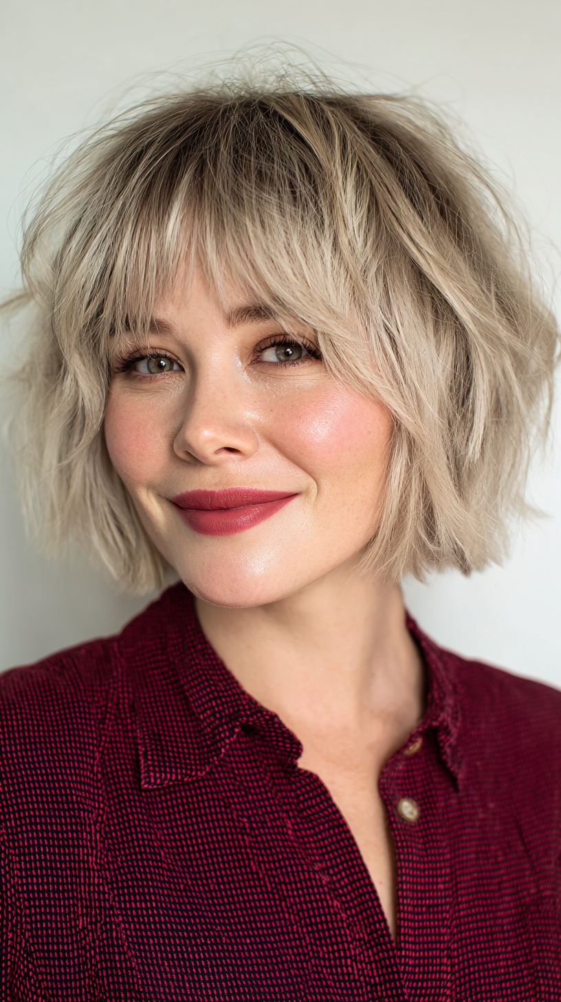 Trendy Feathered Shaggy French Bob with Soft Waves