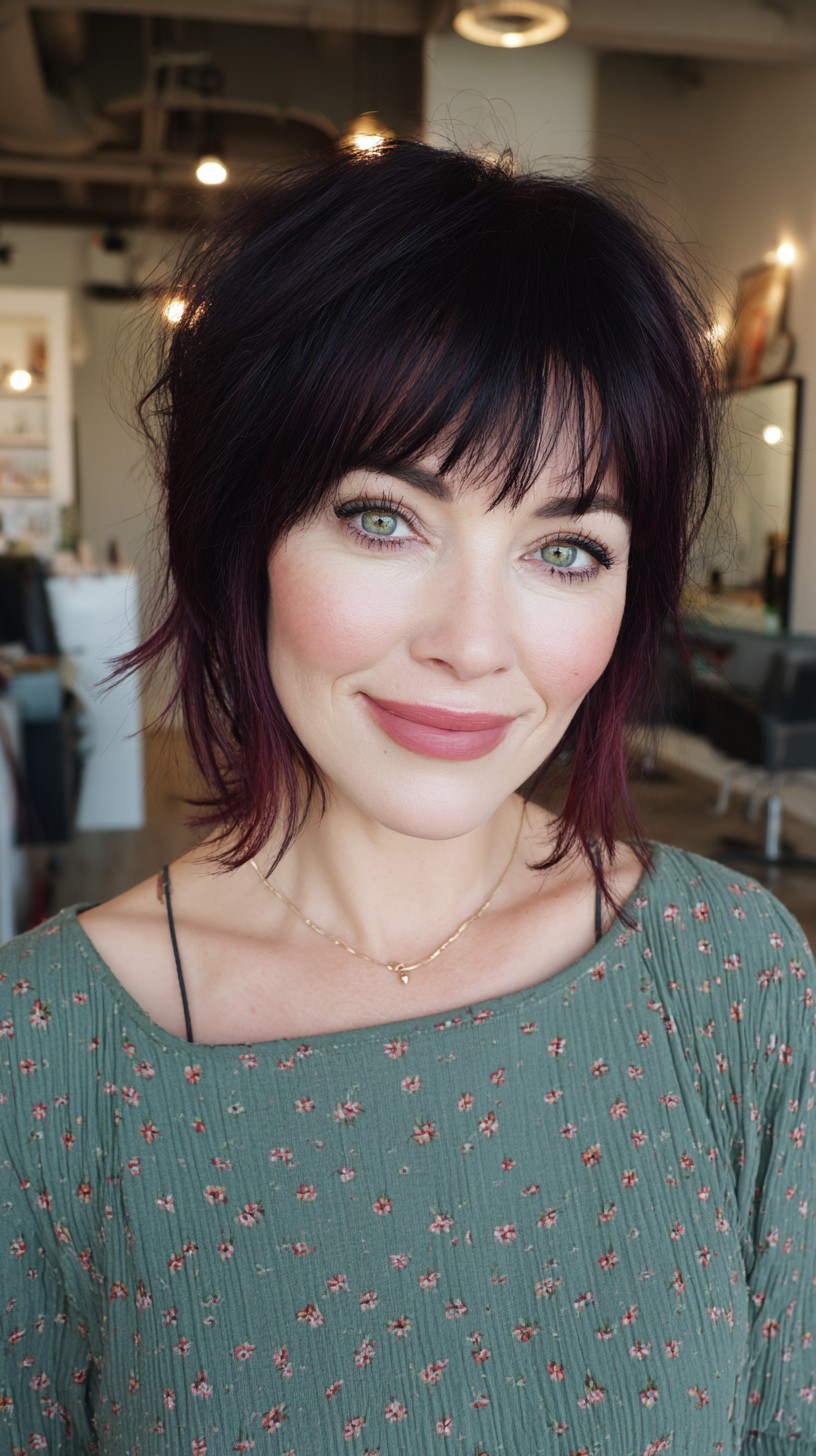 Bob burdeos intenso con delicadas capas desfiladas