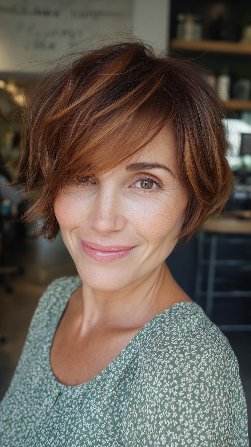 Warm Copper Layered Bob with Texture