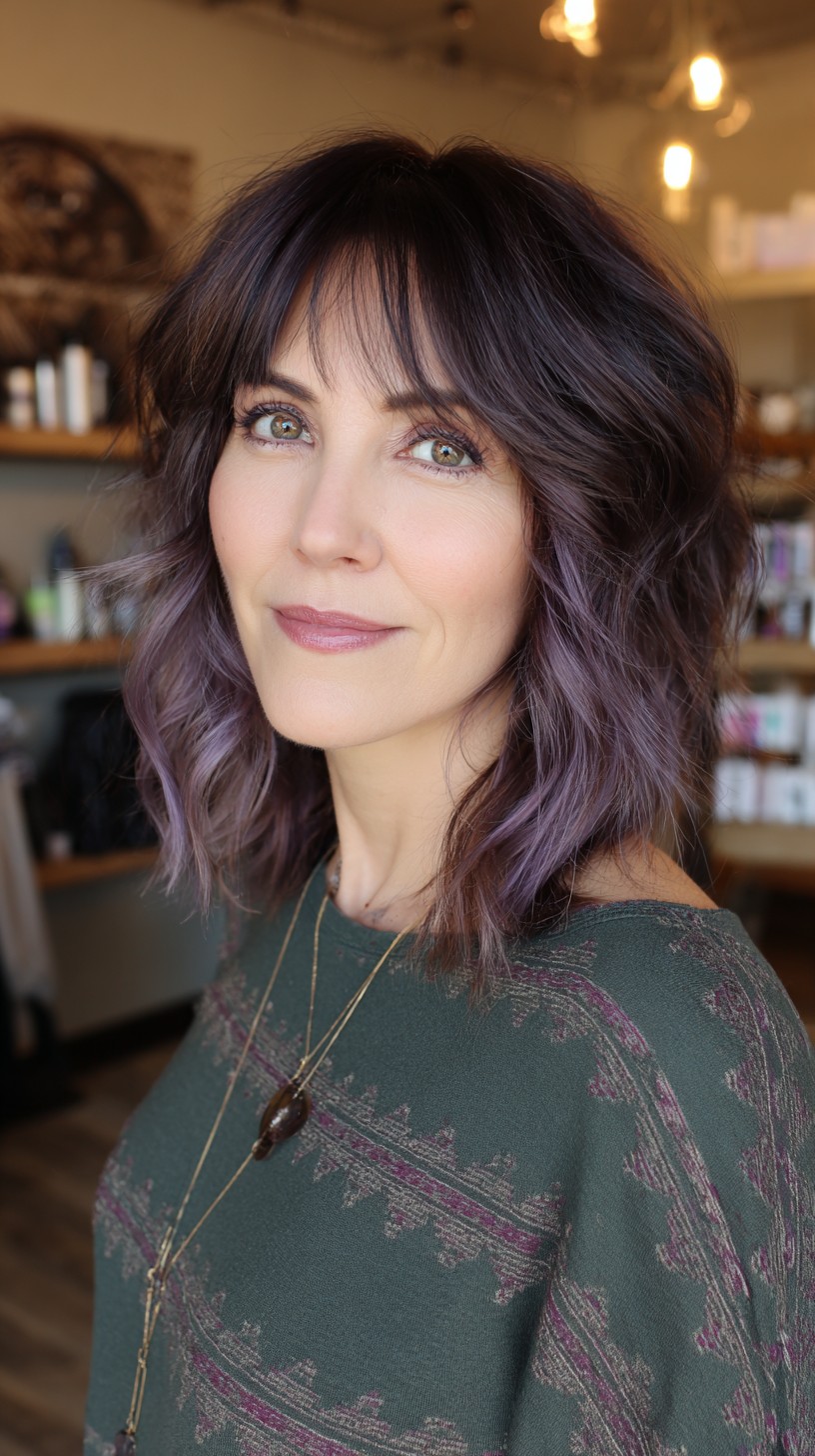 Bob malva caprichoso con flequillo de plumas