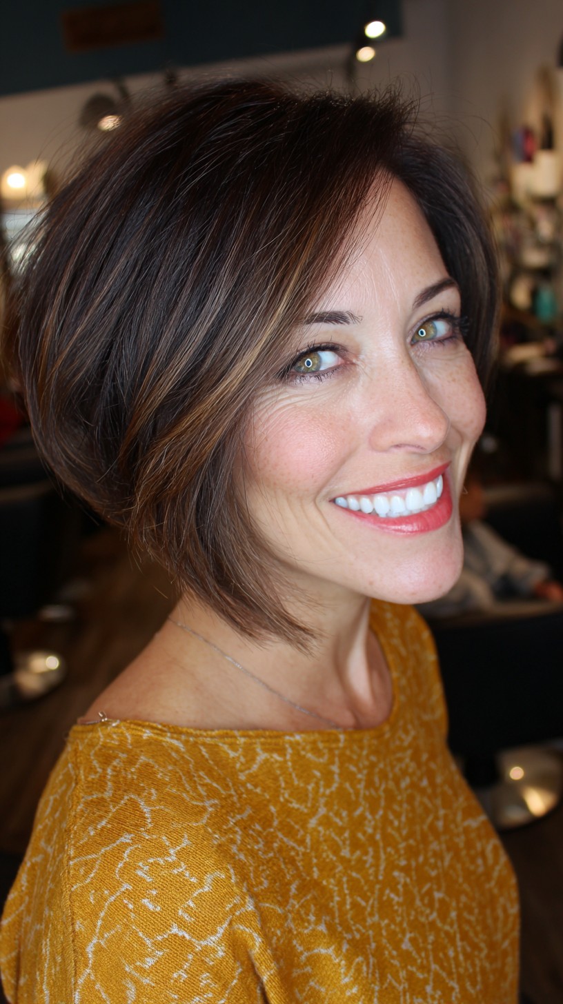 Brunette Asymmetrical Layered Bob