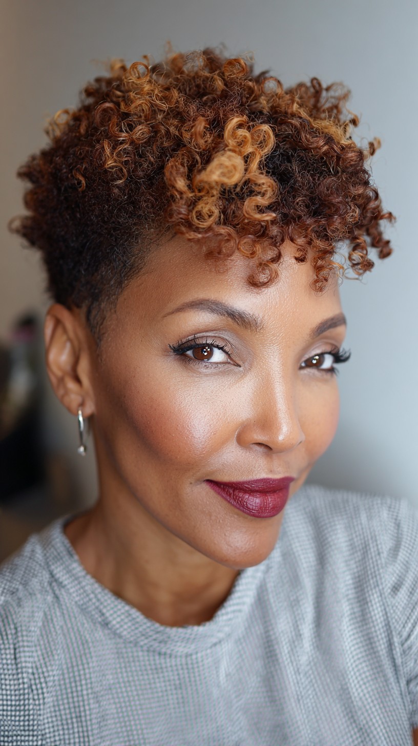 Caramel Swirl Tapered TWA with Natural Curls