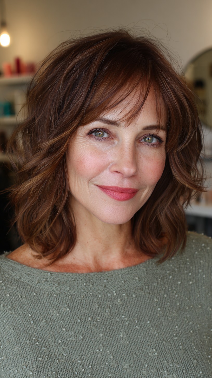 Chestnut Waves with Soft Fringe