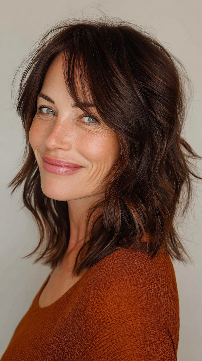 Chic Auburn Textured Bob with Luminous Highlights
