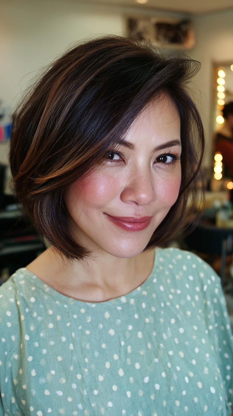 chic brunette a line bob with soft waves