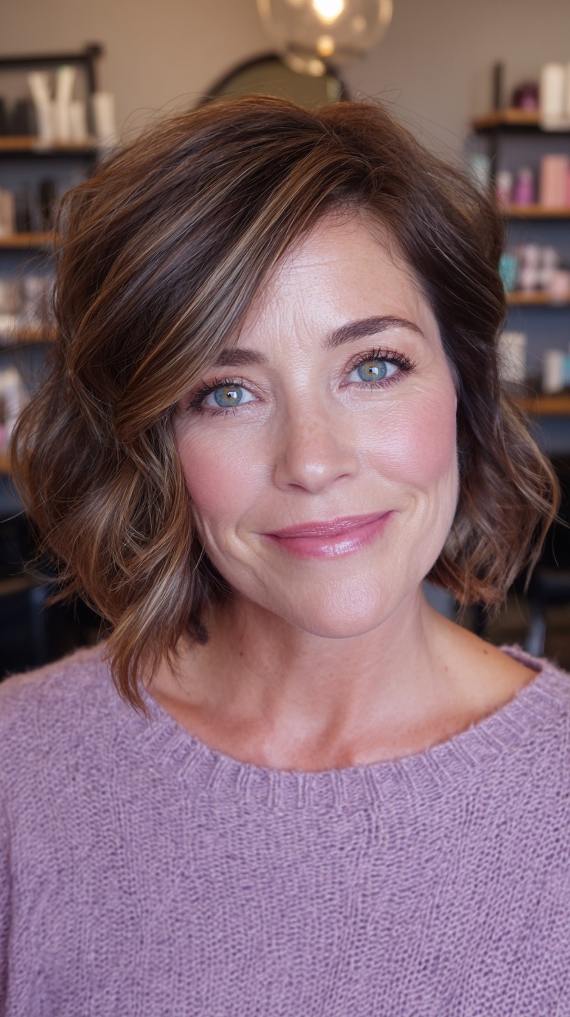 Effortless Chestnut Waves with Soft Balayage