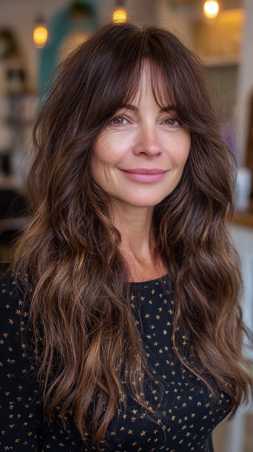 Effortlessly Tousled Brunette Layers with Natural Highlights
