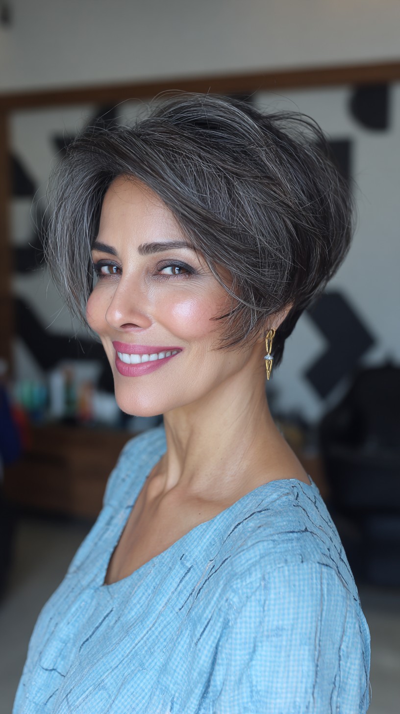 Elegant Silver Layered Pixie with Soft Volume