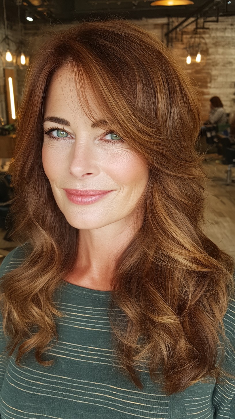 Glossy Auburn Waves with Lustrous Volume