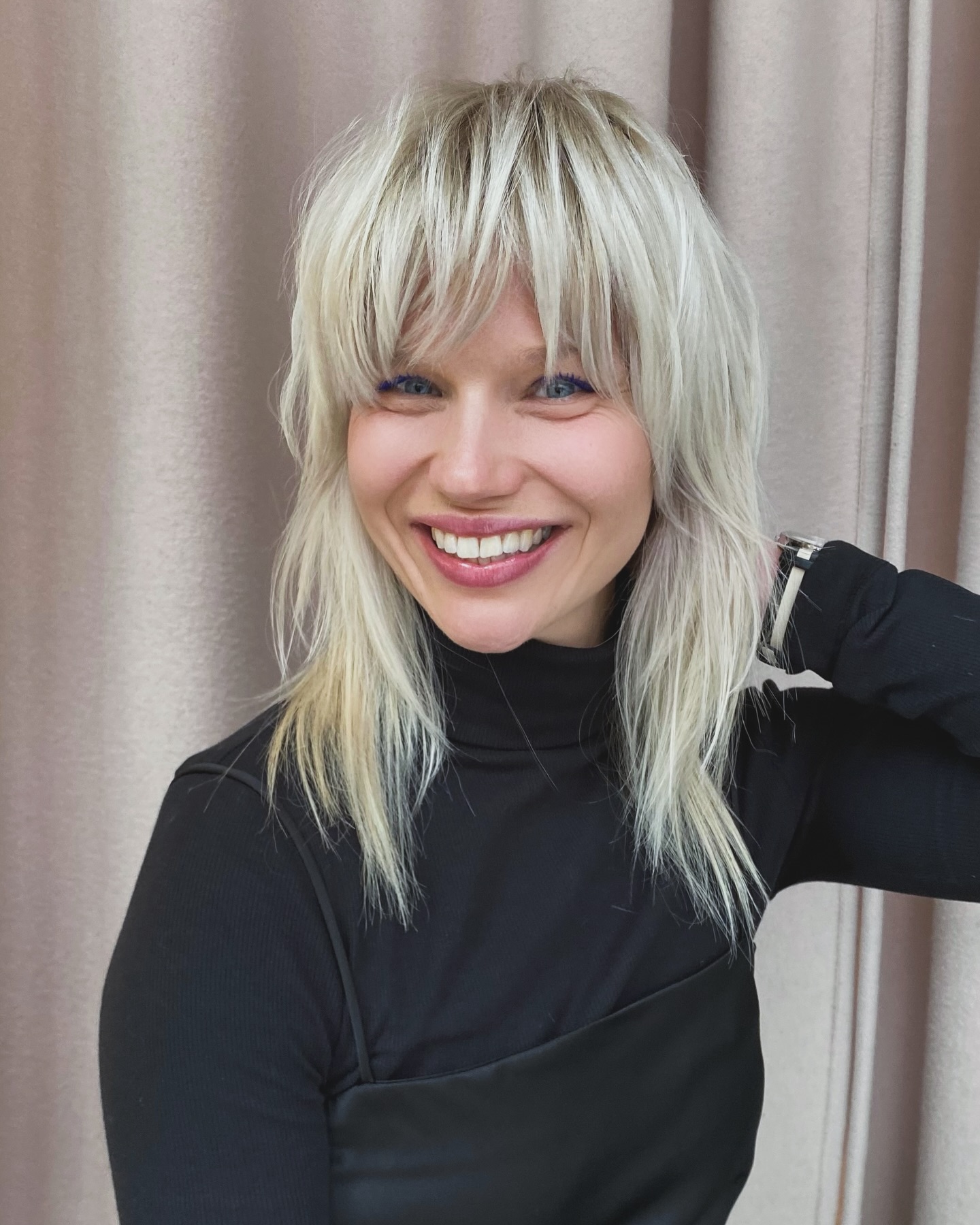 Icy Blonde Textured Bob with Wispy Bangs