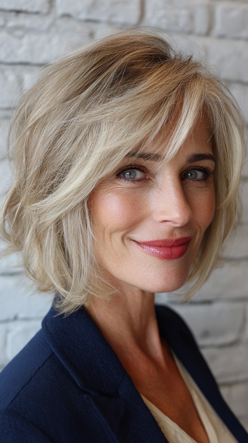 Light Blonde Layered Bob with Soft Waves