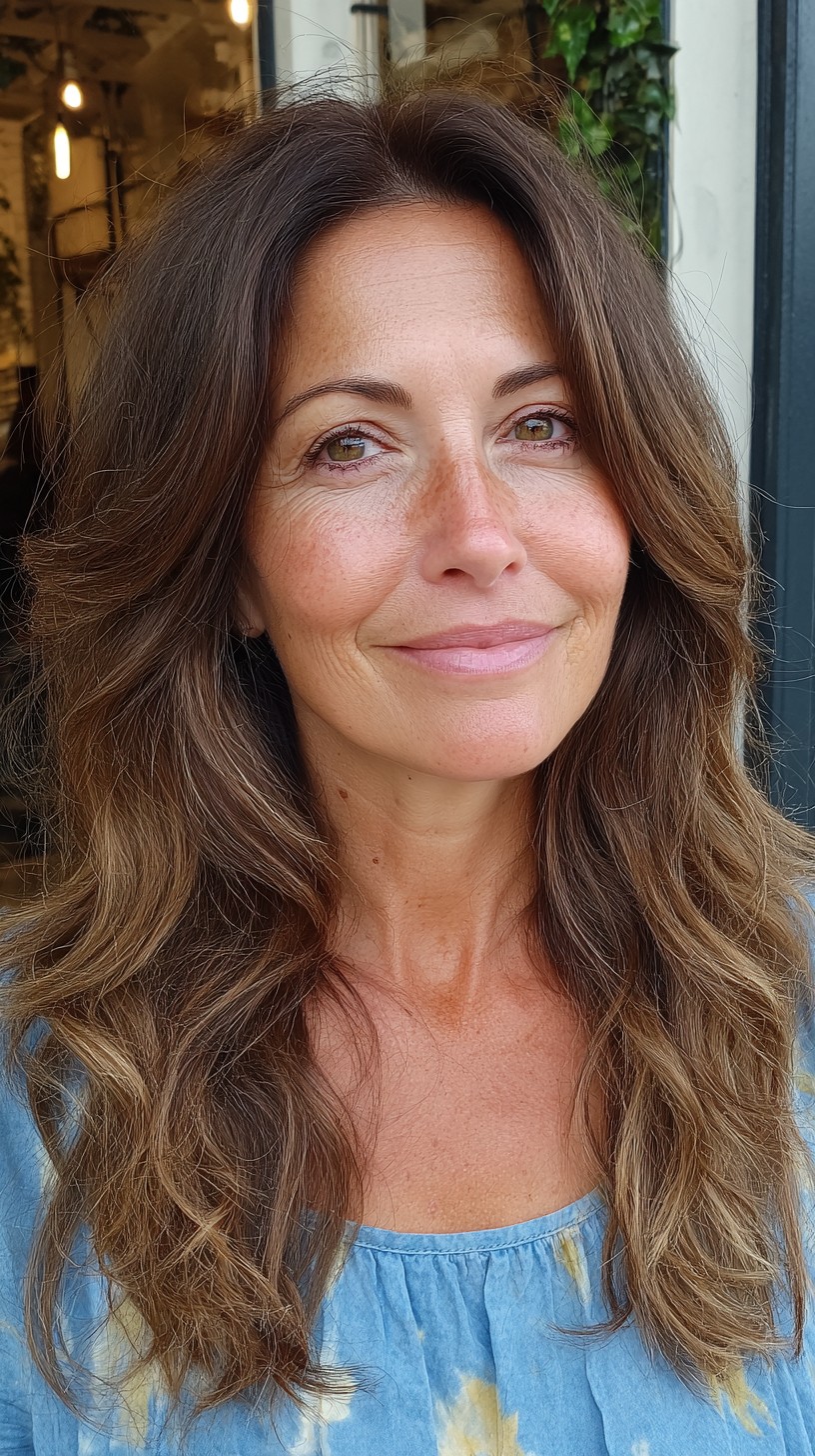 Natural Brunette Waves with Soft Layering