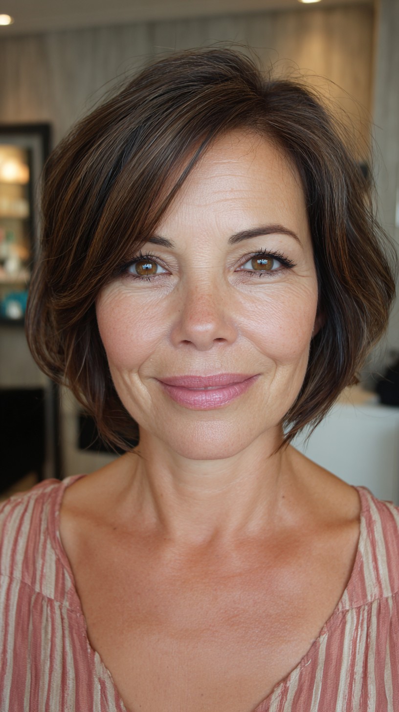 Refined Chestnut Bob with Delicate Swoop