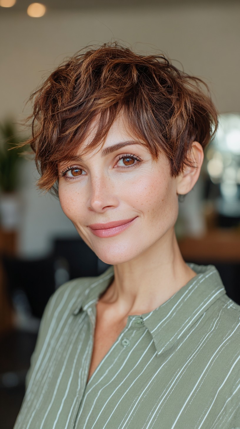 Textured Auburn Pixie with Tousled Waves