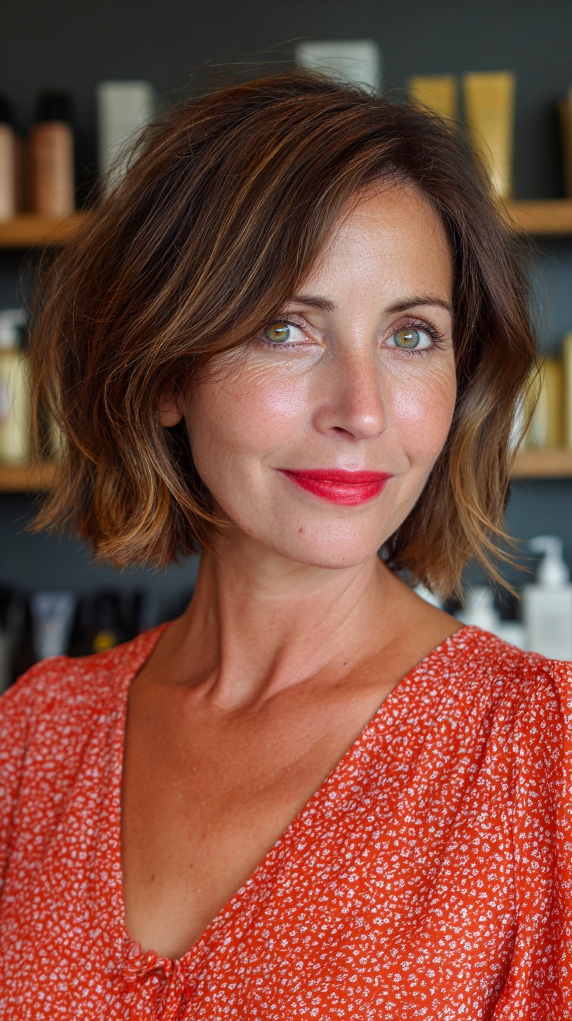 Textured Chestnut Bob with Subtle Waves