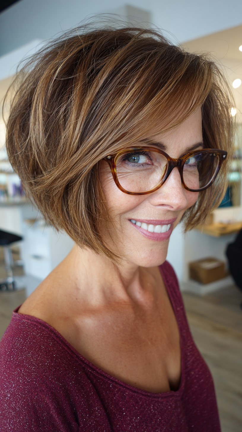 Vibrant Chocolate Tousled Bob with Light Accents