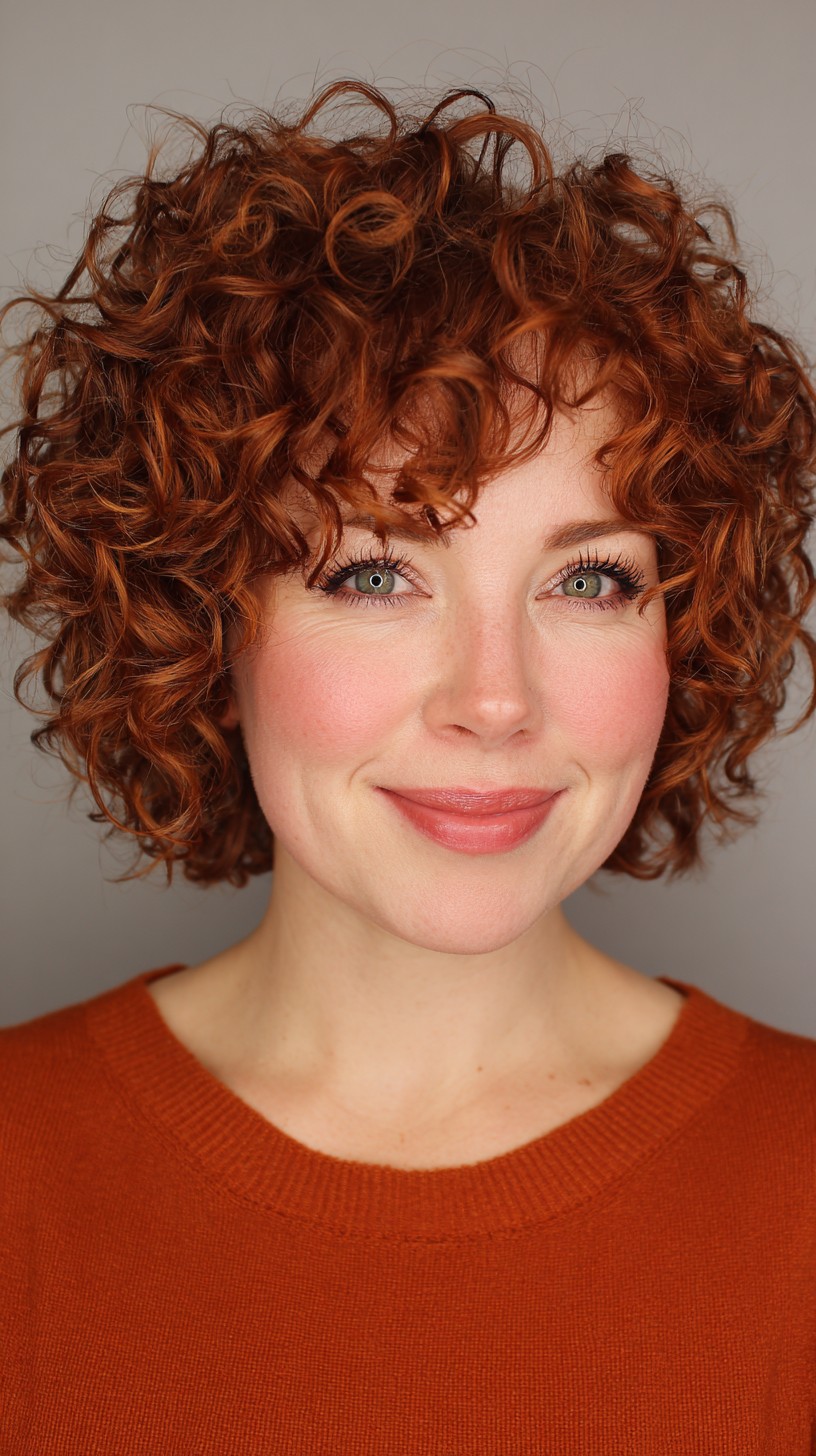 Vibrant Copper Curly Bob with Volume