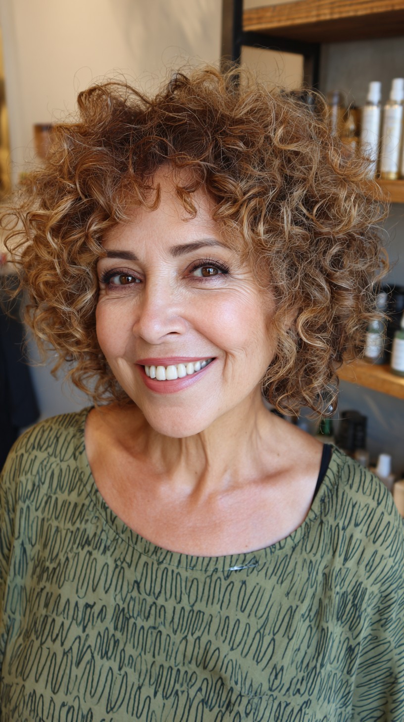 Voluminous Caramel Curly Bob