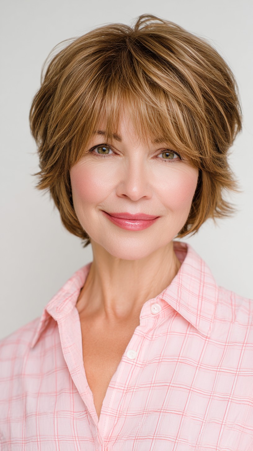 Voluminous Golden Layered Shag with Soft Bangs