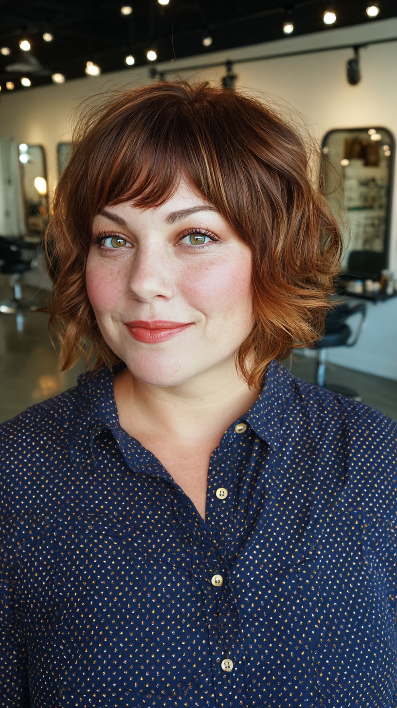 Charming Curly Messy French Bob with Subtle Highlights