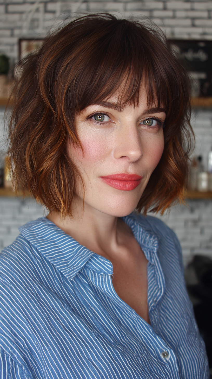 Chic Textured Messy French Bob with Bangs