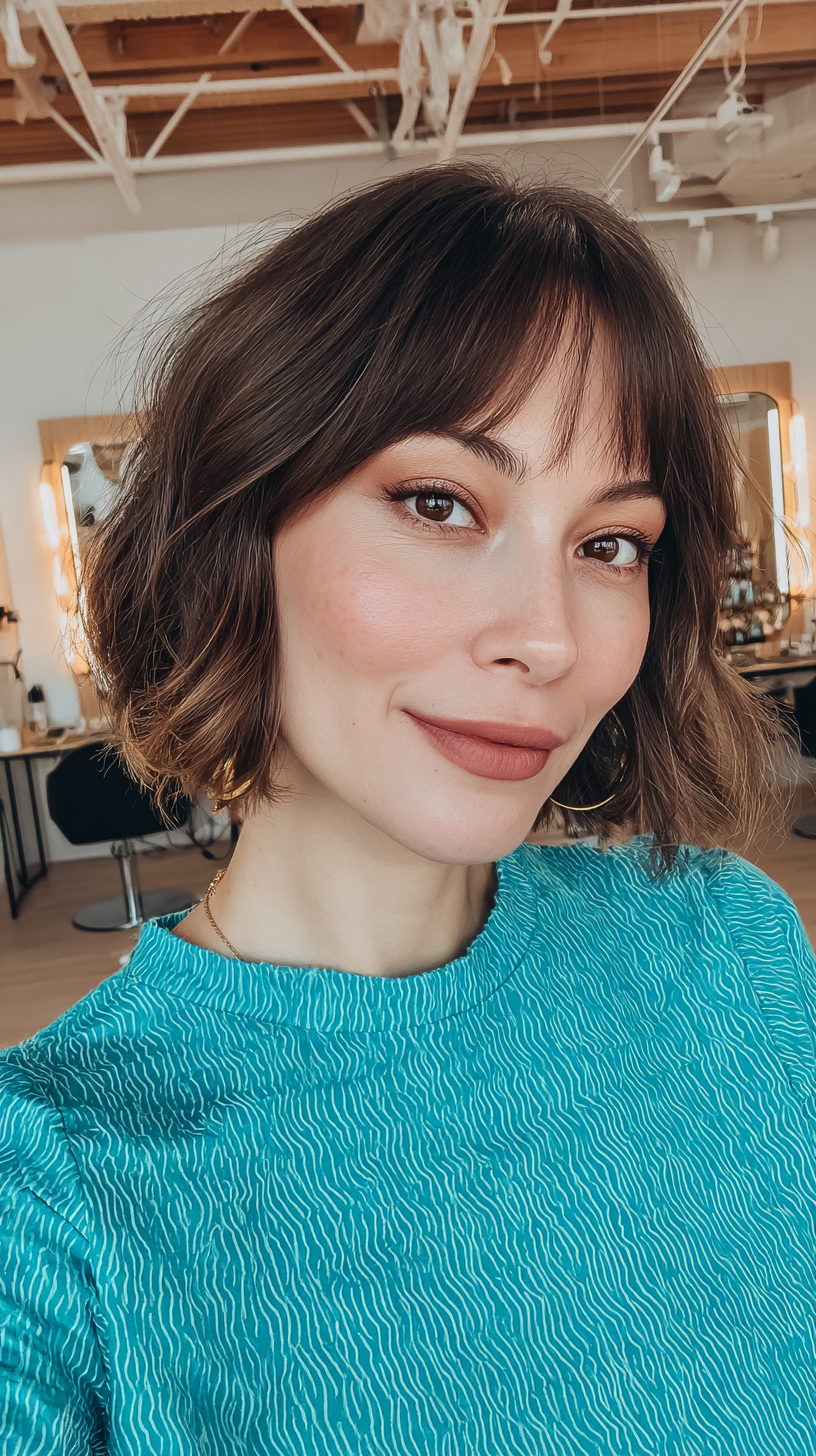 Chic Textured Messy French Bob with Soft Bangs