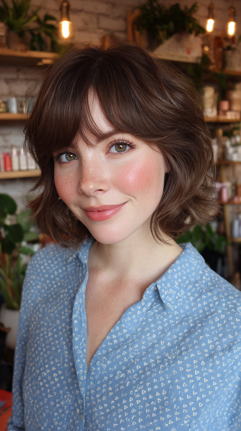Textured Messy French Bob with Soft Bangs
