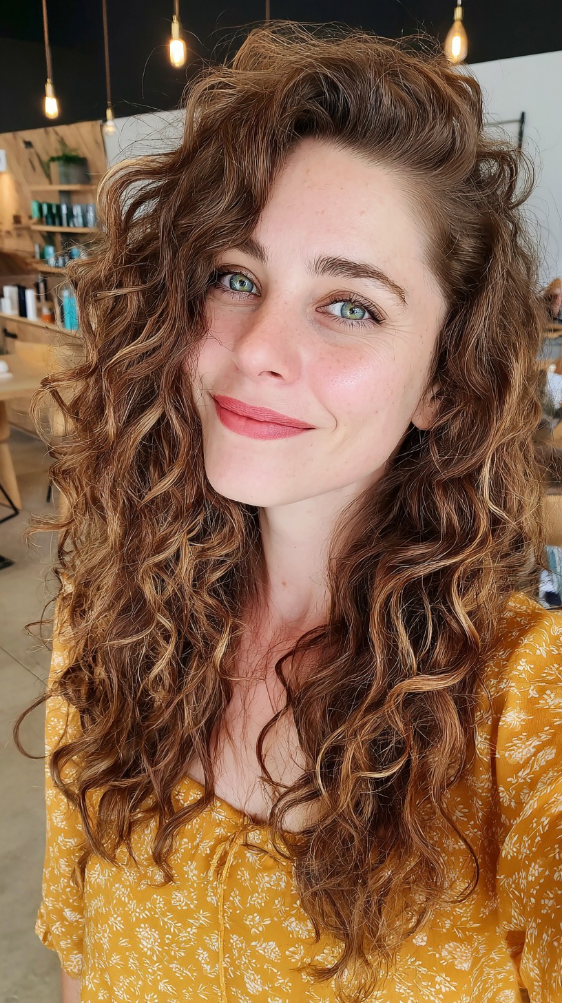 Bouncy Chestnut Curls with Natural Volume
