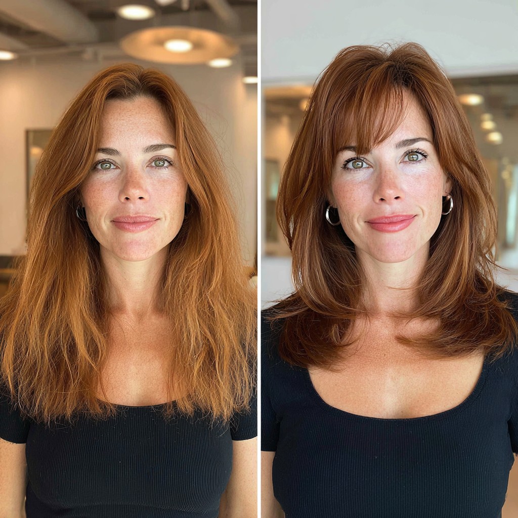 Copper-Toned Layered Bob with Bangs