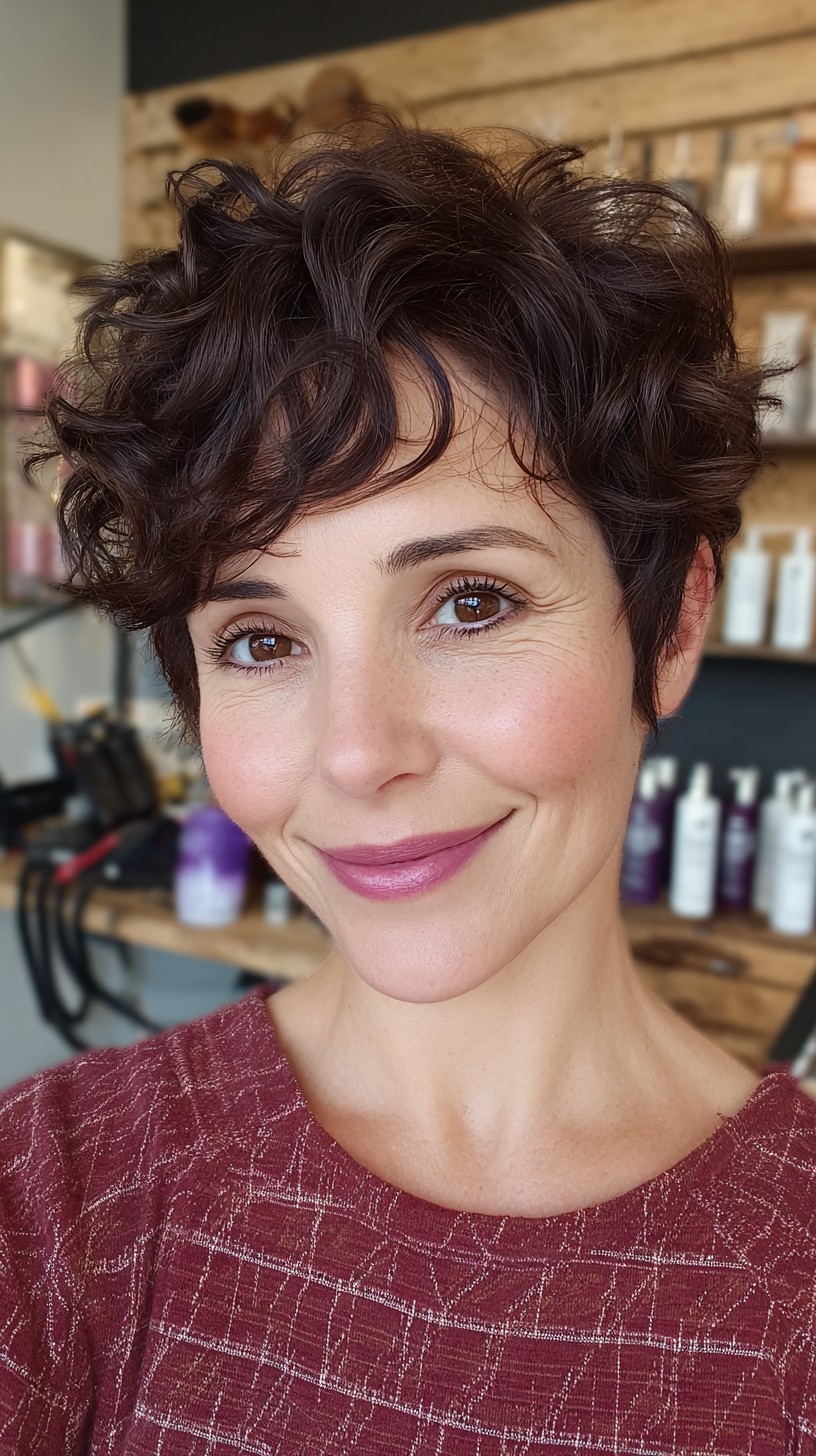 Dark Auburn Tousled Pixie with Texture
