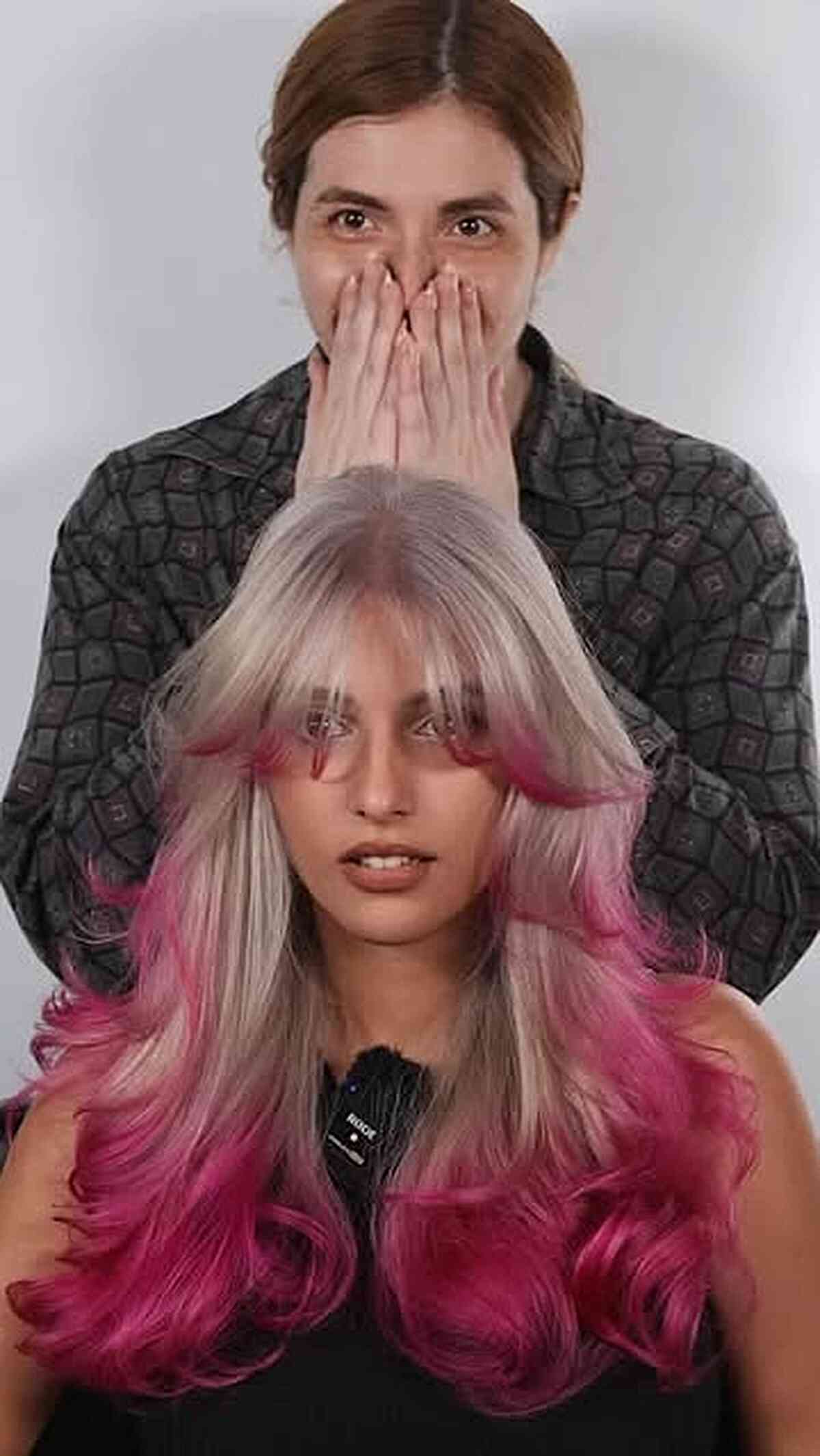 Platinum Blonde Layers with Bold Magenta Ends
