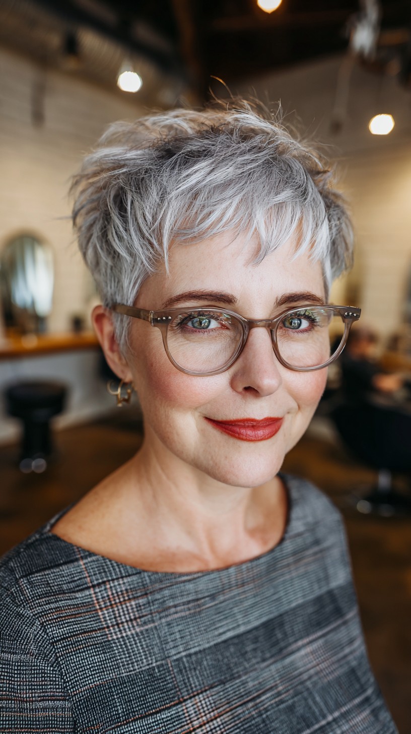 Silver Textured Pixie with Soft Bangs