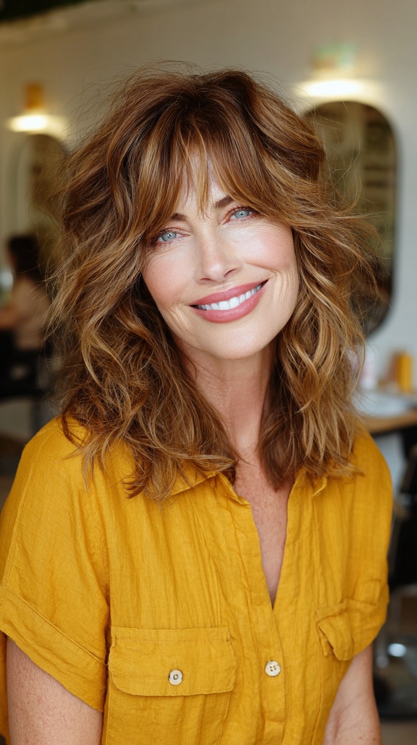 Textured Chestnut Waves with V-Shape Layering