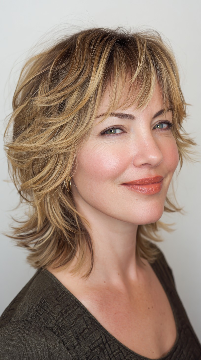 Textured Golden Tousled Bob with Wispy Bangs