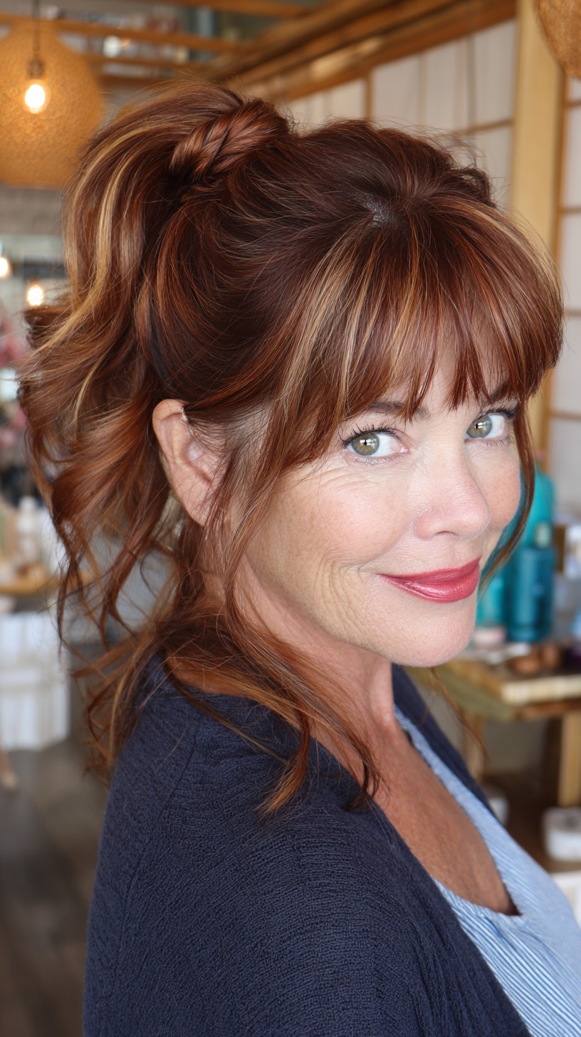 Twisted Auburn Ponytail with Soft Highlights