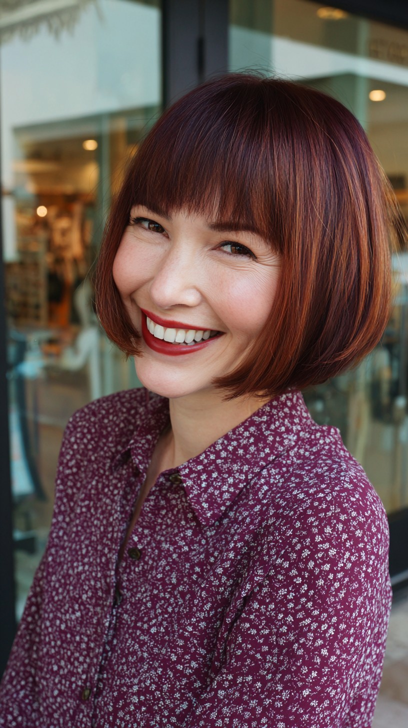 Vibrant Auburn Bob with Precision Bangs