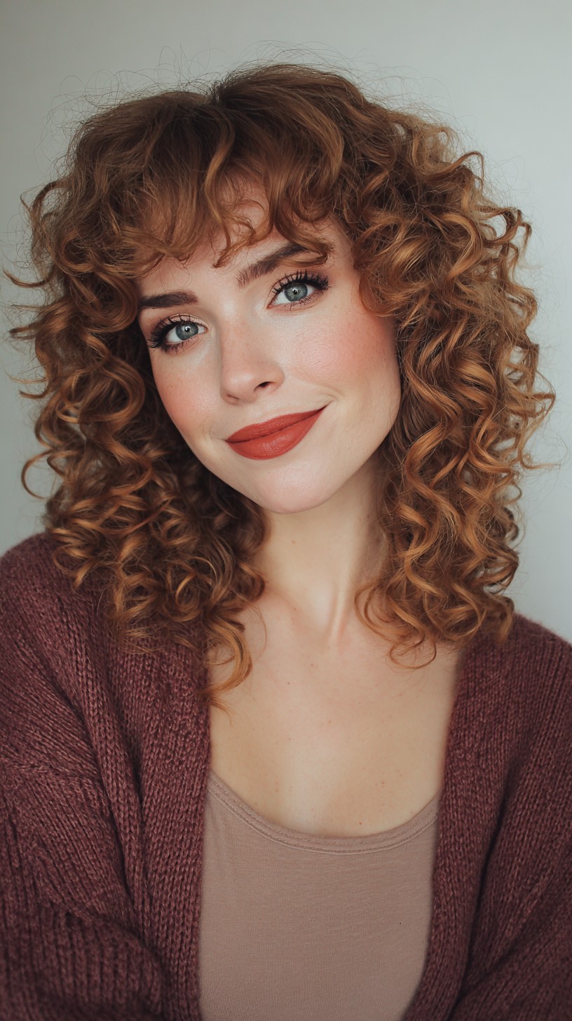 Autumn-Copper Curly Shag with Feathered Bangs
