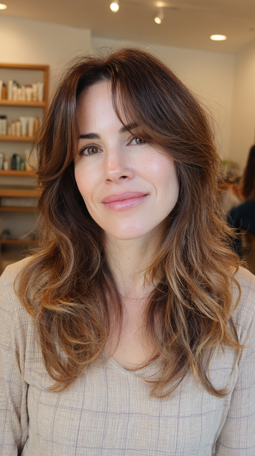 Boho Layered Waves with Soft Bangs