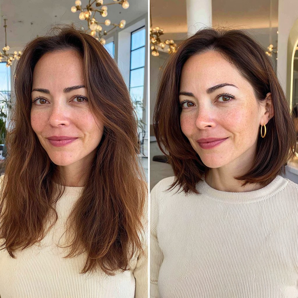 Chic Brunette Transformation from Long to Bob