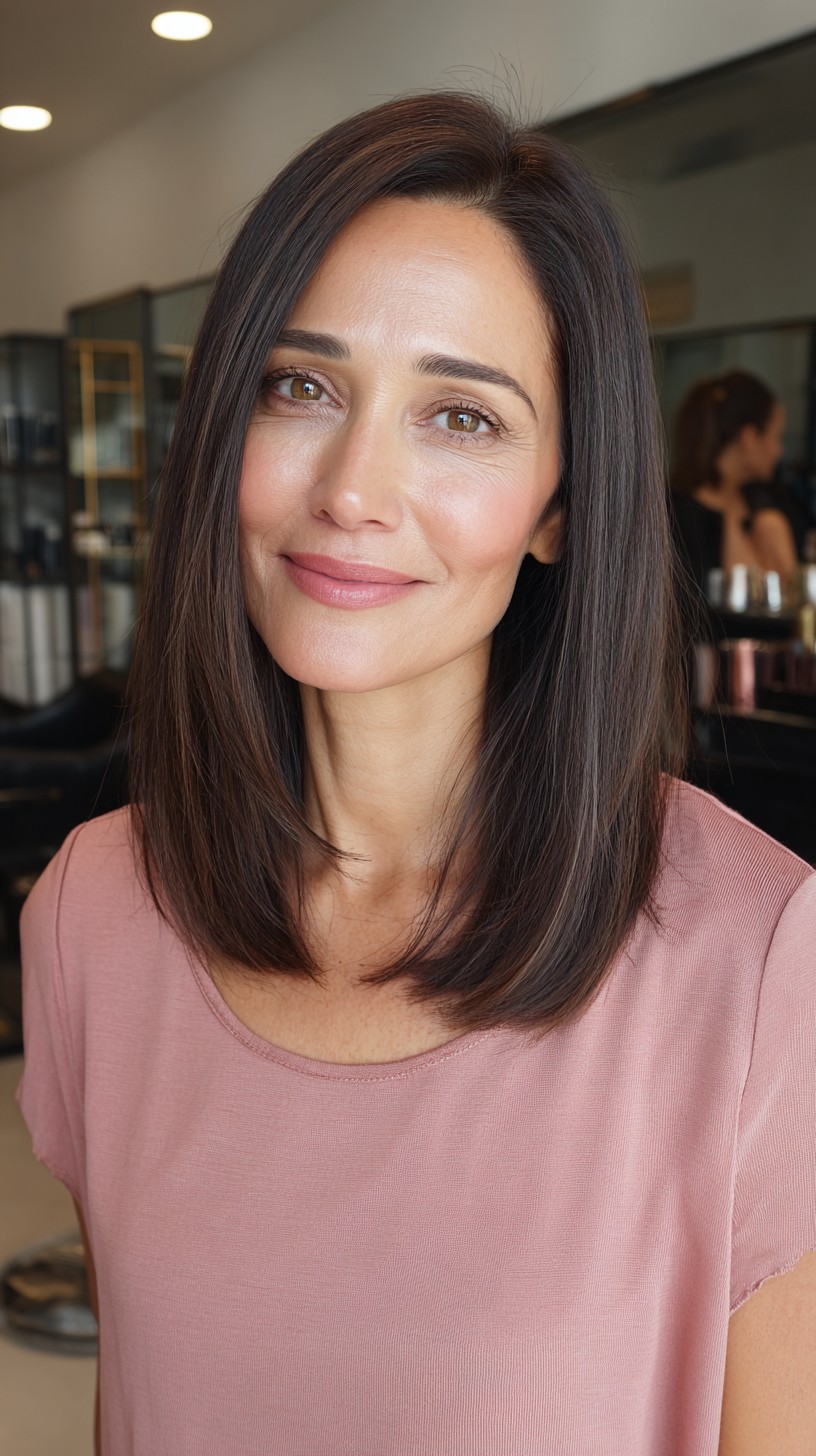 Chic Chestnut Layered Bob for Medium Hair