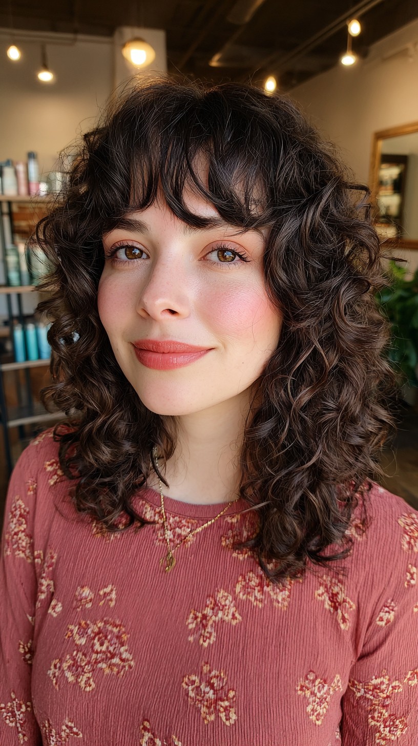Chic Espresso Ringlets with Layered Fringe
