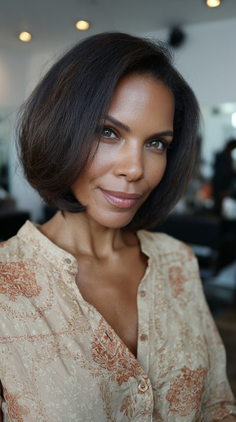 Classic Deep Side-Parted Brunette Bob